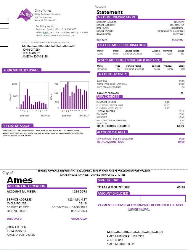 USA Iowa City of Ames utility bill scr